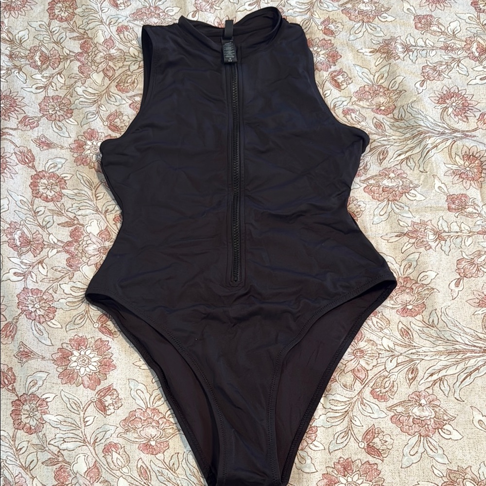 Skims Onyx Zip-Front Swimsuit